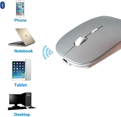 Bluetooth Mouse for Laptop/Tablet/iPhone/Android PC,Rechargable Quiet Slim Mice Compatible with Windows/Linux,Silver...