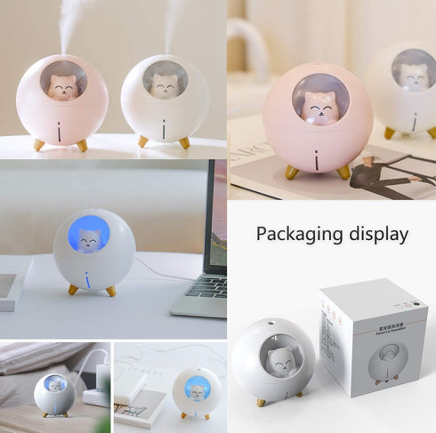 Upgraded ultrasonic ultra-quiet USB cute cold fog mini humidifier, suitable for children's baby room bedroom, 7-color light and 2 spray modes auto...