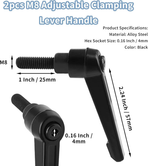 2pcs Adjustable Clamping Lever Handle M8 Lever Knob, M8 x 25mm Male Thread Adjustable Handles Push Button Ratchet Lever Knob, Threaded Bolt Handle...