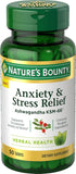 Nature's Bounty Anxiety & Stress Relief Ashwagandha Ksm-66 Tablets, 50 Count...