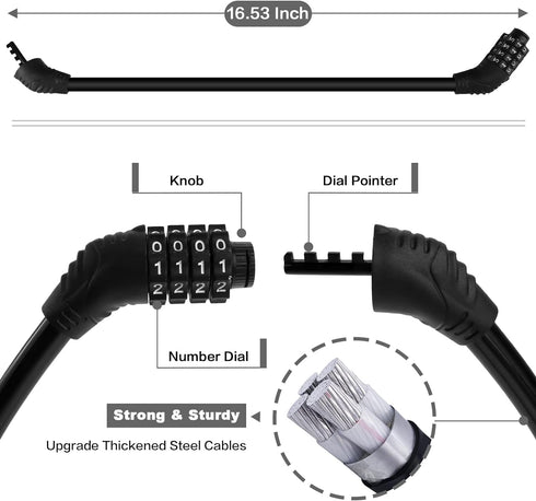 Bike Lock Cable, Bike Accessories, Bike Locks Heavy Duty Anti Theft, Combination Cable Lock for Outdoor Equipment, Black (2Ps, 1Ft, Reset Combo)...
