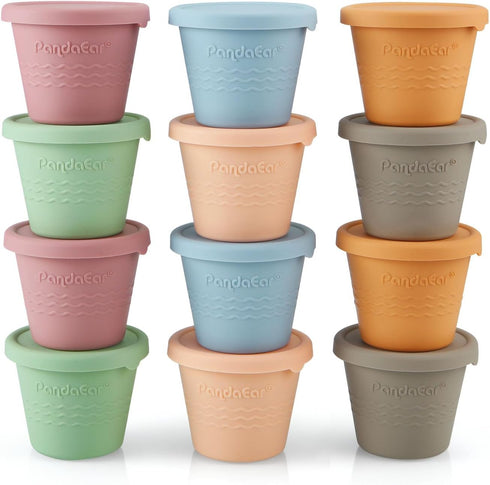 PandaEar 12 Pack Silicone Baby Food Storage Containers, 4 oz Reusable Small Snack Containers Freezer Storage with Airtight Lids Leak Proof for Inf...
