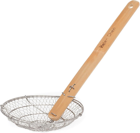 Helen’s Asian Kitchen Spider Strainer | 5-Inch Stainless Steel Wire Mesh Ladle with Sustainable Wood Handle for Frying, Cooking, and Draining...
