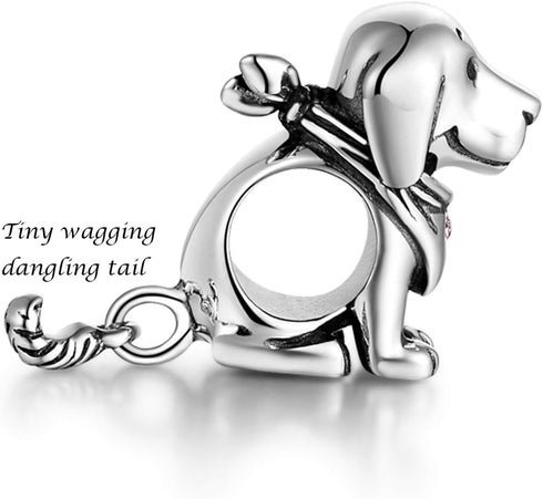 GW 925 Sterling Silver Puppy Dog Animal Charms Bead Fit European Bracelets for Dog Lover (Pink-Puppy-212)...