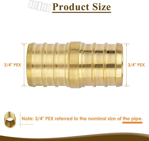 JUWO 3/4" PEX Coupling, PEX Fitting for Plumbing Repairs, Sturdy and Durable Brass Crimp Fitting (5 Pack)...