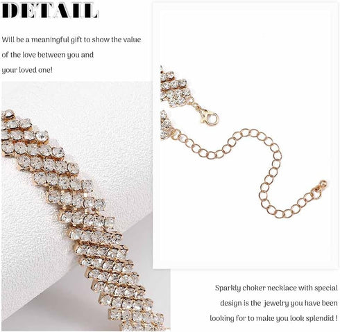 JEAIRTS Rhinestone Choker Necklace Gold Sparkly Crystal Necklaces Party Prom Neck Chain Jewelry for Women...