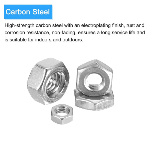Hex Nuts (M2x0.4mm) 100Pcs, Carbon Steel Metric Coarse Thread Electroplating Hexagon Nut Hardware - for DIY Home Repair Machinery, Silver...