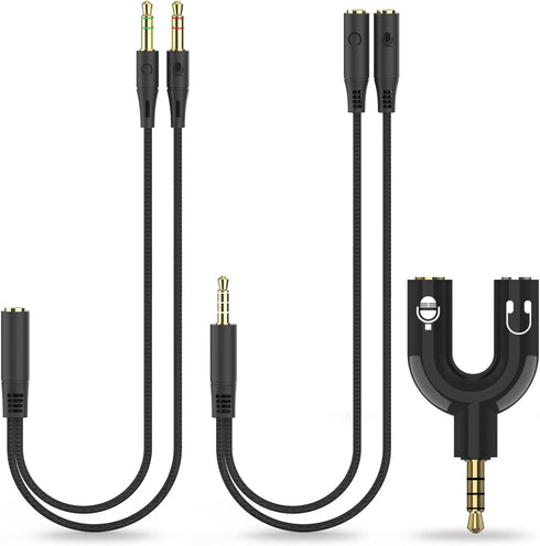 Headphone Splitter Adapter, 3-in-1 Pack 3.5mm Male to 2 Port 3.5mm Female & 3.5mm Female to 2 Port 3.5mm Male Aux Stereo Y Jack Cable for PS4, Xbo...