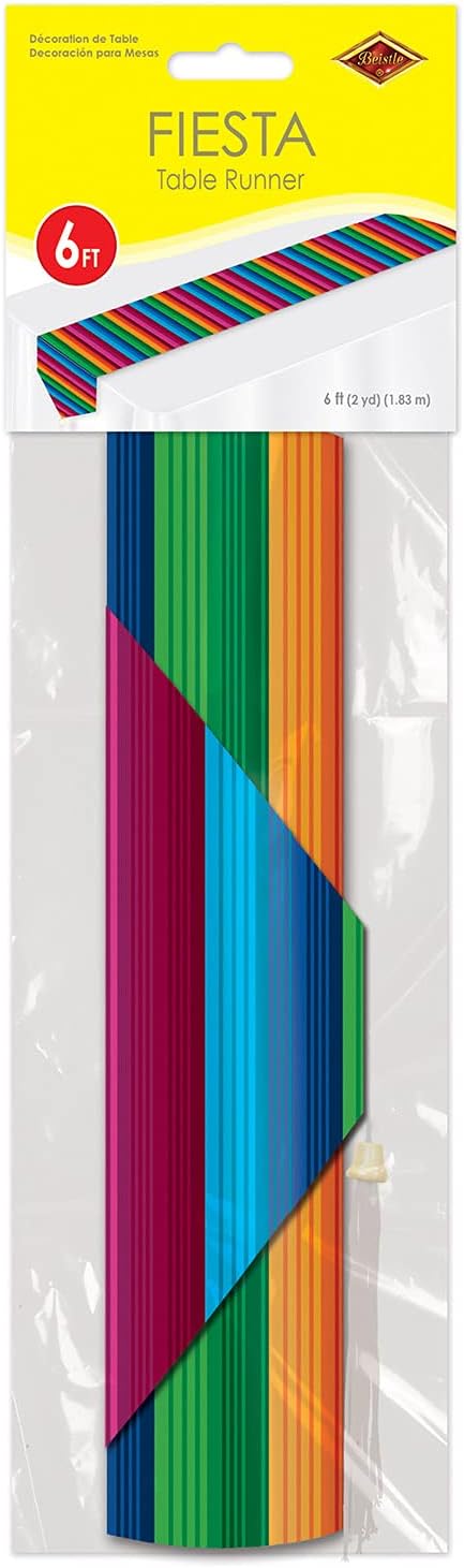 Beistle Printed Paper Serape Mexican Theme Decoration Cinco De Mayo Fiesta Table Runner Tableware, 11" x 6', Gold, Blue, Green, Orange...