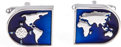 Globe Earth Map Pair Cufflinks in a Presentation Gift Box & Polishing Cloth...