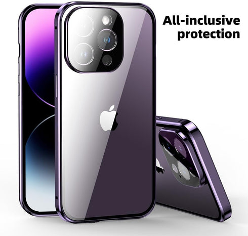 Anti-Peeping Case for iPhone 15 Pro 360° Full Body Privacy Screen Protector Camera Lens Protector Clear Double Sided Tempered Glass Magnetic Metal...