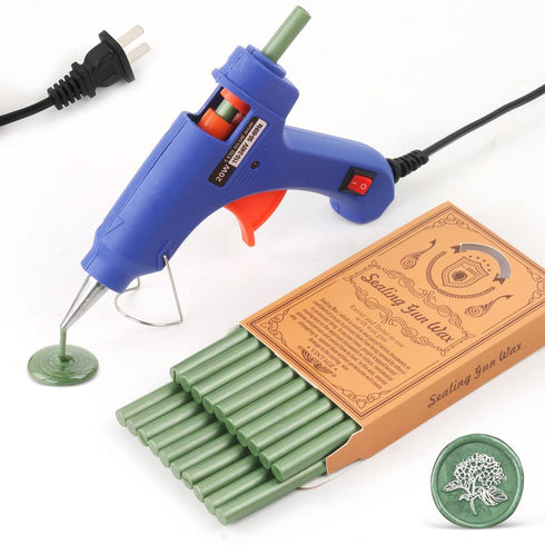 Wax Seal Kits, Wasole 20Pcs Pine Green Sealing Wax Sticks with 1 Pieces Glue Gun Set for Wax Seal Stamp, Great for Wedding Invitations, Birthday C...