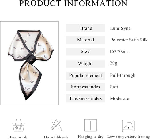 Skinny Silk Scarf Women Easy Pull-Through Narrow Long Neckerchief French Retro Style Satin Hairband Headdress Ribbon...