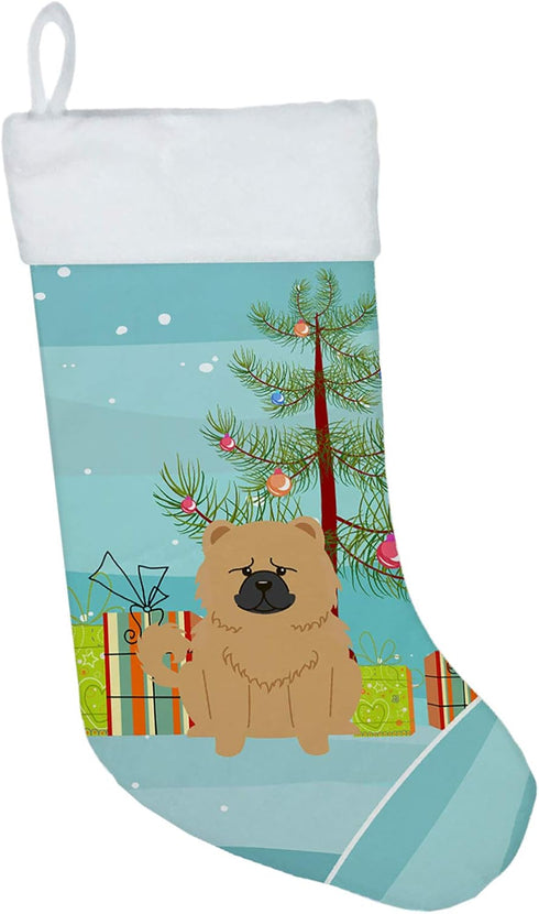 Caroline's Treasures BB4269CS Merry Christmas Tree Chow Chow Cream Christmas Stocking Fireplace Hanging Stockings Christmas Season Party Decor Fam...