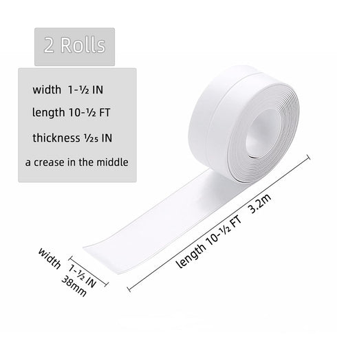 White 1.5"*10.5'*2 Packs Caulk Tape Self Adhesive Caulking Tape Caulk Strips for Bathroom Waterproof,Caulk Strip for Kitchen Stove Sinks Corners T...