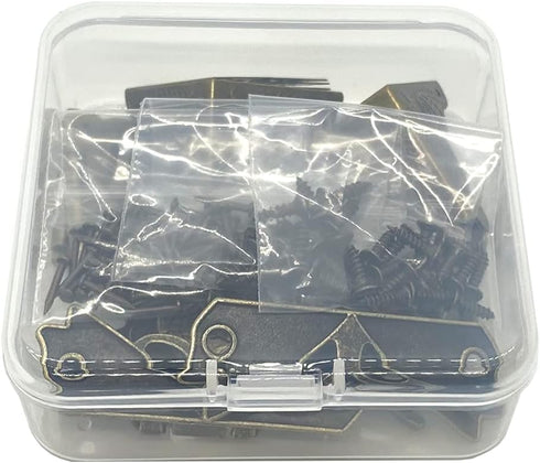 2 Sets Antique Wood Case Chest Box Hasp Latch Lock Retro Decorative Hinges and Box Corner Protectors with Screws Hardware Kit for Jewelry Box Deco...