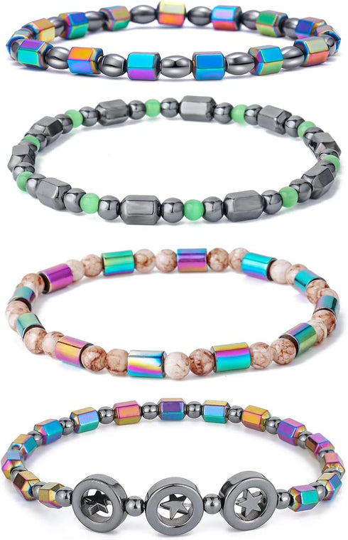 4pcs Hematite Anklet for Women Men - Hematite Stone Anklet Anxiety Relieve Anklet Circle Star Anklets...