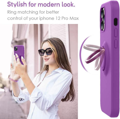 MOCCA Compatible with iPhone 12 Pro Max Phone Case 6.7 inch with Ring Kickstand | Super Soft Microfiber Lining | Anti-Scratch Full-Body Shockproof...