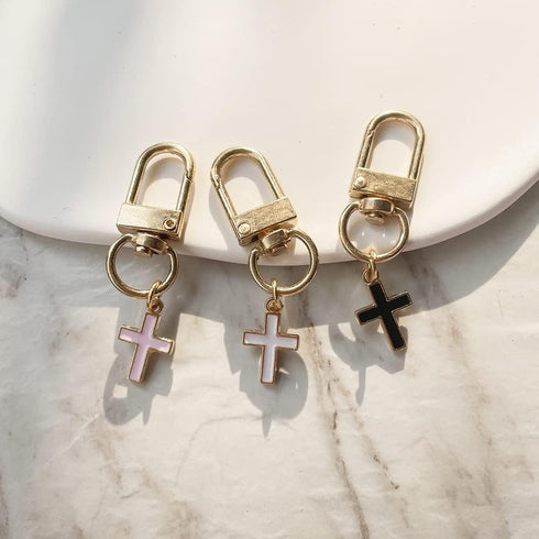 Small Cross Keychain for Women 3pcs Pack White Pink Black Car Keys Ring Accessories Clip Handbag Purse Backpack Pendant Charms-3PCSCROSS...