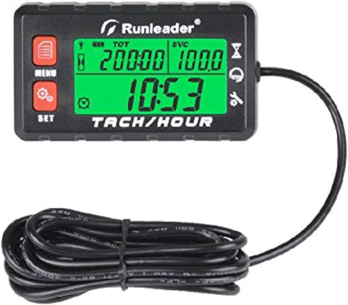 Runleader Hour Meter Tachometer, Maintenance Reminder, Alert RPM Reminder, Initial Hours Settable, Battery Replaceable, Use for Lawn Mower Generat...