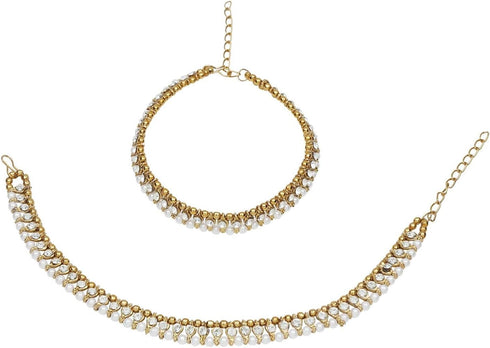 Efulgenz Indian Anklets for Women Crystal Ankle Bracelet White Pearl Ankle Bracelet Indian Payal Anklet Anklets Indian Style Payal Anklet Indian G...