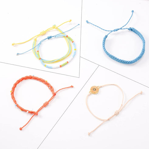 SUNSH 5PCS Boho Woven Sunflower Bracelets for Women Couple Handmade Wrap Rope Charm Beach Surf Braided Adjustable Strings Boyfriend Girlfriend Mot...