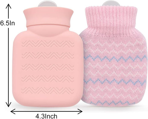 320ml Hot Water Bottle with Knited Cover, Mini Hot Water Bag for Pain Relief, Waist, Back, Neck, Shoulders, Small Leak Proof Hot Water Bottle with...