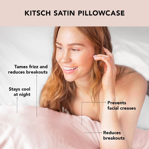 Kitsch Satin Pillowcase with Zipper for Hair & Skin, Softer Than Silk Pillow Cases Queen, Smooth Pillow Covers, Machine Washable, Wrinkle-Free, Co...