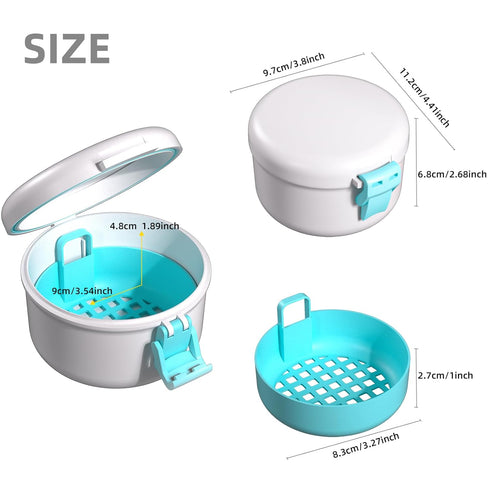 ARGOMAX Leak Proof Retainer Cleaner Case, Denture Cups for Soaking Dentures, Denture Travel Case (White+Blue)....