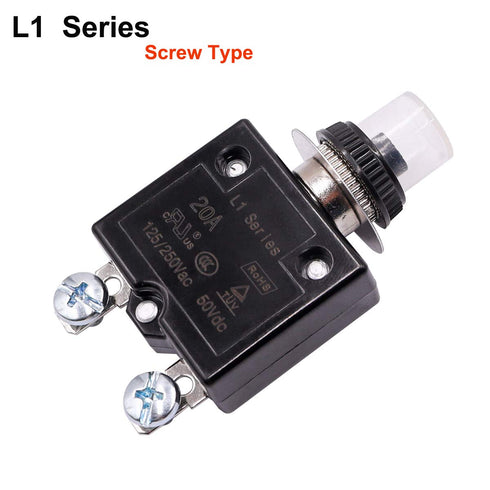 smseace 20Amp Electric Button Breaker 125/250VAC,Thermal Overload Protector L1 Series with Quick Connect Terminals and Waterproof Button Cap L1-ls...