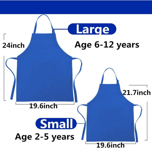 Kids Apron and Chef Hat Set, Adjustable Cotton Child Aprons with Large Pocket Blue Girls Boys Kitchen Bib Aprons for Cooking Baking Painting...