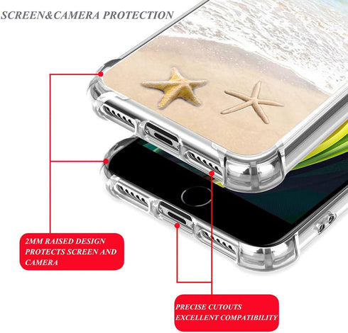 Case for iPhone 7/8 Plus Beach Cover Protector Silicone Rubber Protective Compatible with iPhone 7/8 Plus - Summer Beachy Beach Waves Starfish Oce...