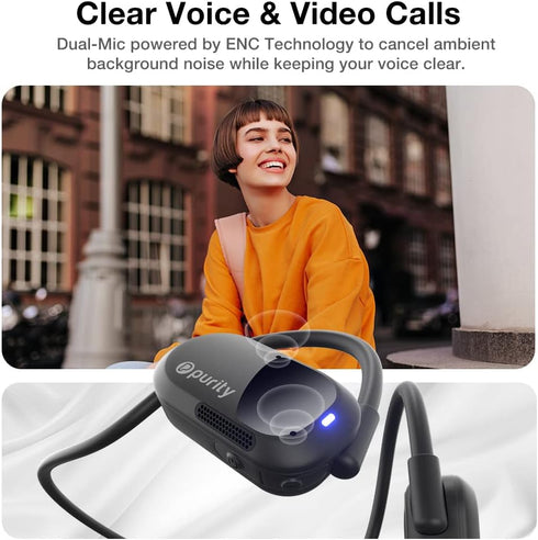 Purity Air Open Ear Headphones - True Air Conduction Wireless Bluetooth Open Ear Earbuds with Dual Mic for iPhone/Android - Secured Long Wearing C...