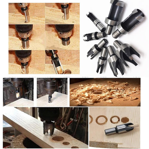 8Pcs Wood Plug Cutter Drill Bit Set, High Carbon Steel Titanium Coated Woodworking Chamfer Drill Bits Straight and Tapered Taper 6mm/ 10mm/ 13mm/ ...