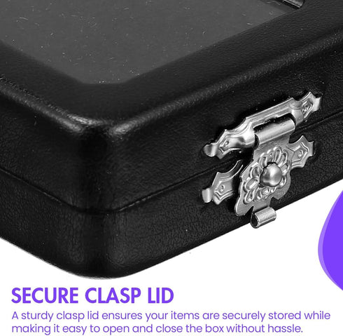 Novel Box Black Faux Leatherette Gem Display Loose Stone Box 3.5x2.75x1.12 with Reversible Black-White Pad - Jewelry Boxes with Clear Glass Top Cl...