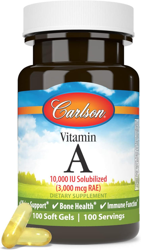 Carlson - Vitamin A Solubilized, 10000 IU (3000 mcg RAE), Water Soluble, Vision Health, 100 Softgels...