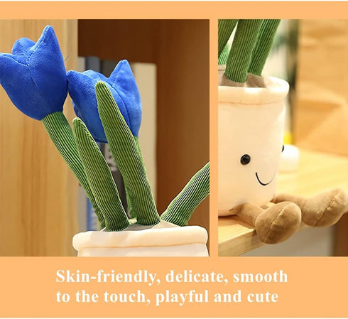 WUZHOU Tulip Plush Toy, 13.7" Flower Pot Stuffed Plushie Pillow Decoration, Soft Fluffy Toy Succulent Plants Friend Throw Pillow, Multicolor (Blue...