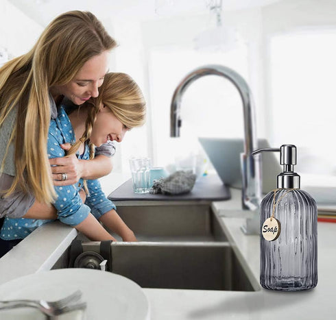 JASAI 18 Oz Vertical Stripes Kitchen Soap Dispenser with 304 Rust Proof Stainless Steel Pump, Refillable Liquid Soap Dispenser for Bathroom, Kitch...