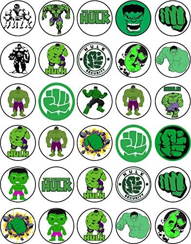 30 x Edible Cupcake Toppers – Mighty Green Hero Themed Collection of Edible Cake Decorations | Uncut Edible on Wafer Sheet...