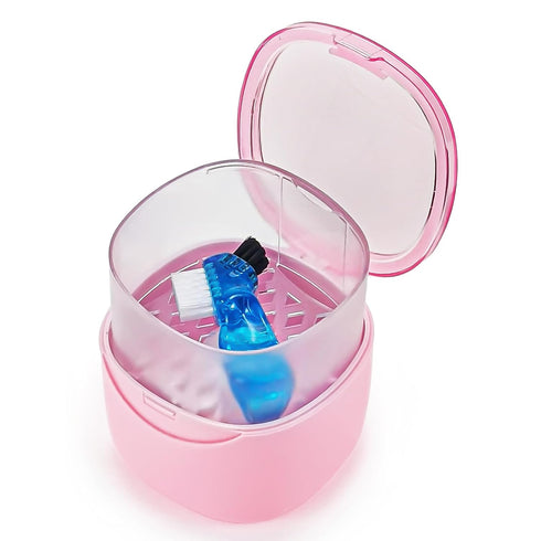 Partial Denture Case Leak Proof with Strainer Basket and Brush, Waterproof Denture Cup Retainer Cleaning Bath Case Travel for Dentures, Braces, Ni...