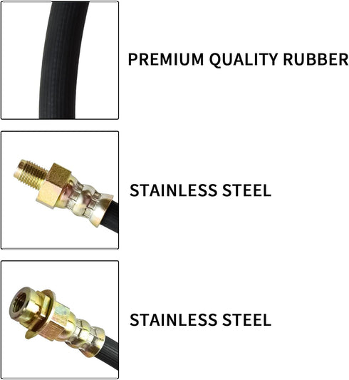 Premium 18-Inch Rubber Brake Hose - Flexible Brake Line, 3/8"-24 External Thread to 3/8"-24 Internal Thread, High Strength and Easy to Install Bra...