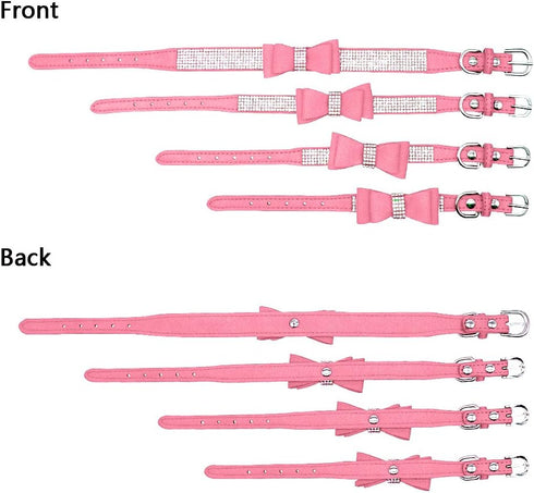 Beirui Rhinestone Bling Leather Dog & Cat Collar - Flocking Sparkly Crystal Diamonds Studded - Cute Double Bowknot for Pet Show & Daily Walking,Pi...