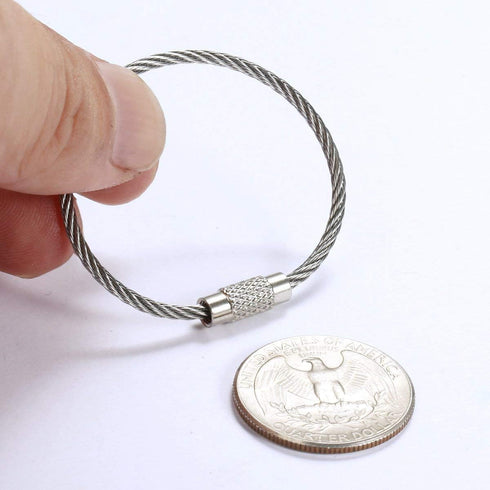 bayite Pack (100) Stainless Steel Wire Keychains Cable, Key Rings, Heavy Duty Luggage Tags Loops Tag Keepers 2mm Twist Barrel (Cable Length: 6 inc...
