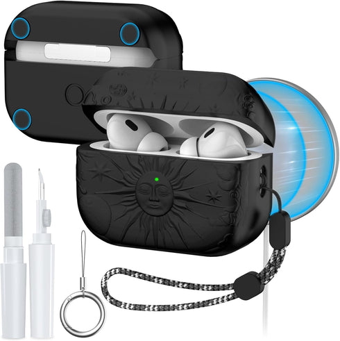 for AirPods Pro 2nd/1st Generation Case, Magnetic Lid Compatible with MagSafe, Sun and Moon Engraved AirPod Pro Case for Apple Airpods Pro 2&1 Gen...