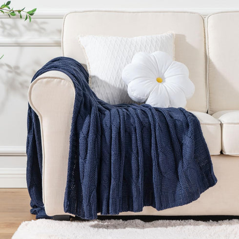 Battilo Navy Cable Knit Throw Blankets for Couch, Super Soft Warm Cozy Decorative Knitted Throw Blanket for Bed, Sofa, Chair 50"x60"...