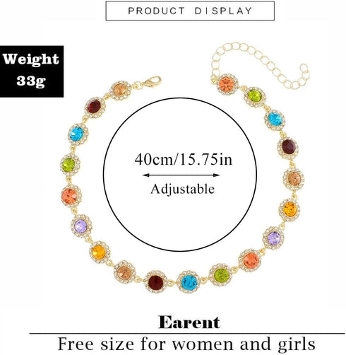 EARENT Colorful Crystal Choker Necklace Gold Rhinestone Chokers Sparkly Necklaces Chain Minimalist Prom Party Neck Jewelry for Women...