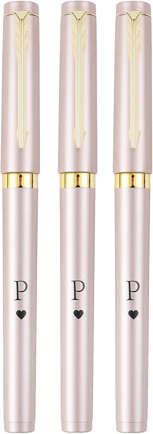 Pack of 3 Initial Gifts Letter P Rose Gold Color Gel Pens Medium Point (0.7mm) Black Ink Birthday Graduation Gift for Son Daughter Classmate Frien...