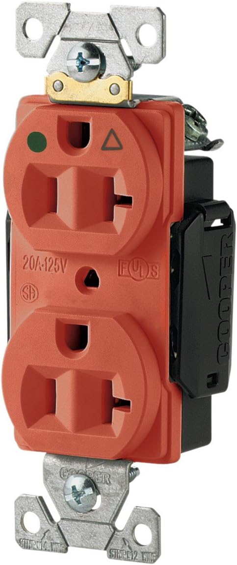 Eaton IG8300RN-SPL Hospital Grade Premium Isolated Ground Duplex Receptacles with 20-Amp, 125-Volt, 5-20-NEMA Rating, Orange...