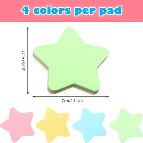 6 Pack Star Shape Sticky Notes 3 x 3 Inch Adhesive Self Stick Pads Easy to Post for Home Office Business Notebook 4 Colors 100 Sheets/Pad...