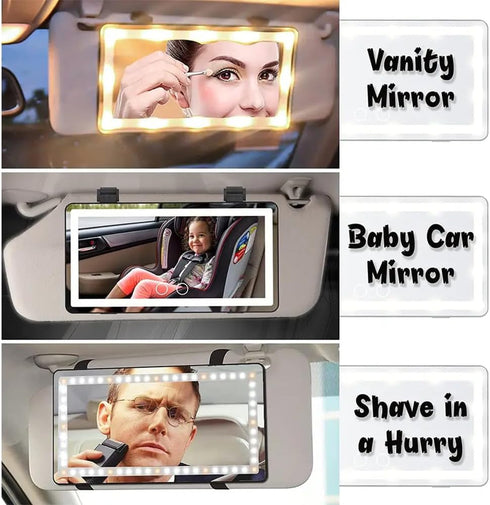 Car Sun Visor Vanity Mirror, Rechargeable with 3 Light Modes & 60 LEDs for Rear View, Universal for Truck SUV...